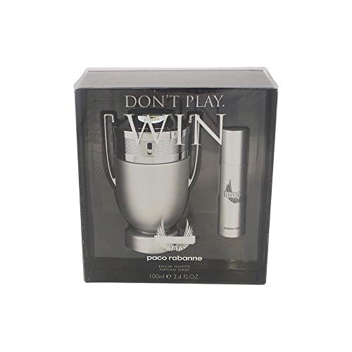 Invictus Dont Play Win by Paco Rabanne for Men - 2 Pc Gift Set 3.4oz EDT Spray, 0.34oz EDT Travel S