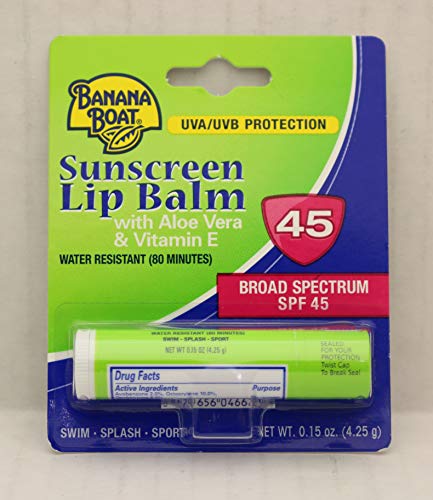 Banana Boat Spf#45 Lip Balm Sunscreen 0.15 Ounce (12 Pieces) Strip (4ml)